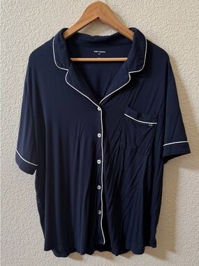 Cozy Earth Women’s 2X Bamboo Navy Blue Button Down Short Sleeve Pajama Top
